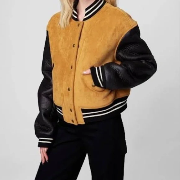 NWT - [Blank NYC] Women’s Varsity Jacket Faux Suede Bomber, Size M - Picture 2 of 11